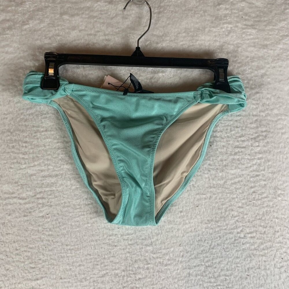 Aqua Swim Ruched Bikini Bottom Womens Medium Aqua Polyester Stretch cheeky S9807